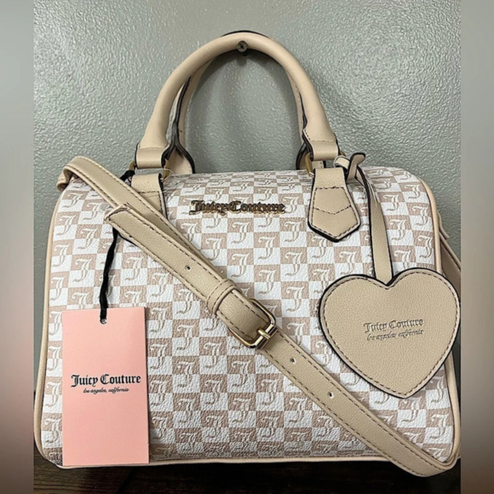 Juicy Couture Geo Sandstone Logo Satchel Crossbody Checkerboard NWT
